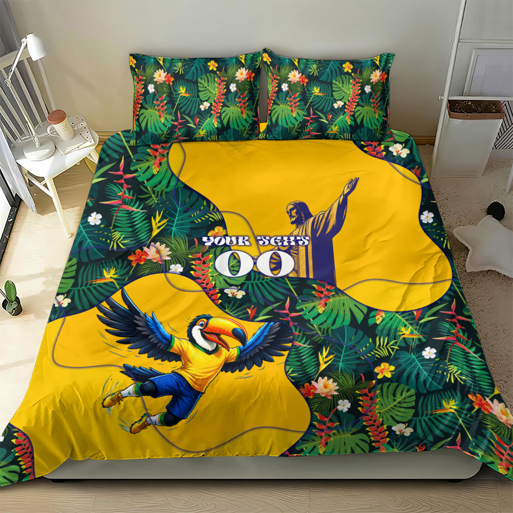 Personalized Brazil Soccer Bedding Set Toucan Football Mascot - Christ the Redeemer - Tropical Floral