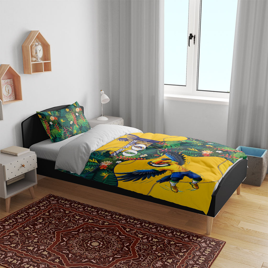 Personalized Brazil Soccer Bedding Set Toucan Football Mascot - Christ the Redeemer - Tropical Floral