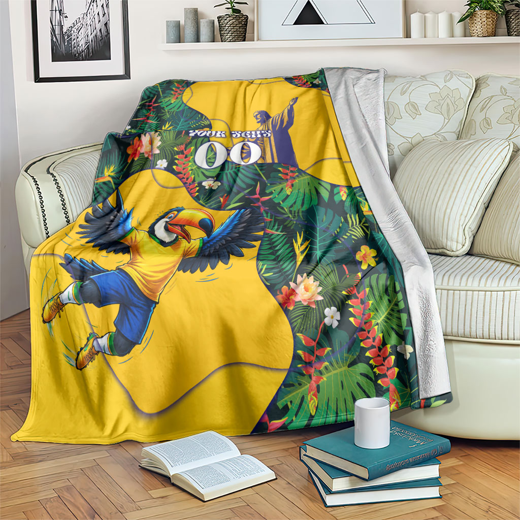 Personalized Brazil Soccer Blanket Toucan Football Mascot - Christ the Redeemer - Tropical Floral