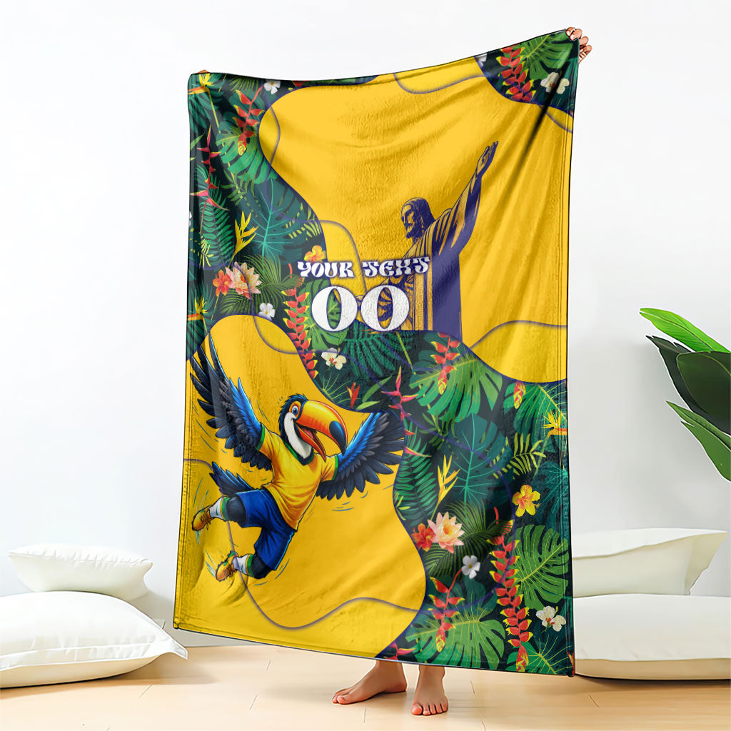 Personalized Brazil Soccer Blanket Toucan Football Mascot - Christ the Redeemer - Tropical Floral