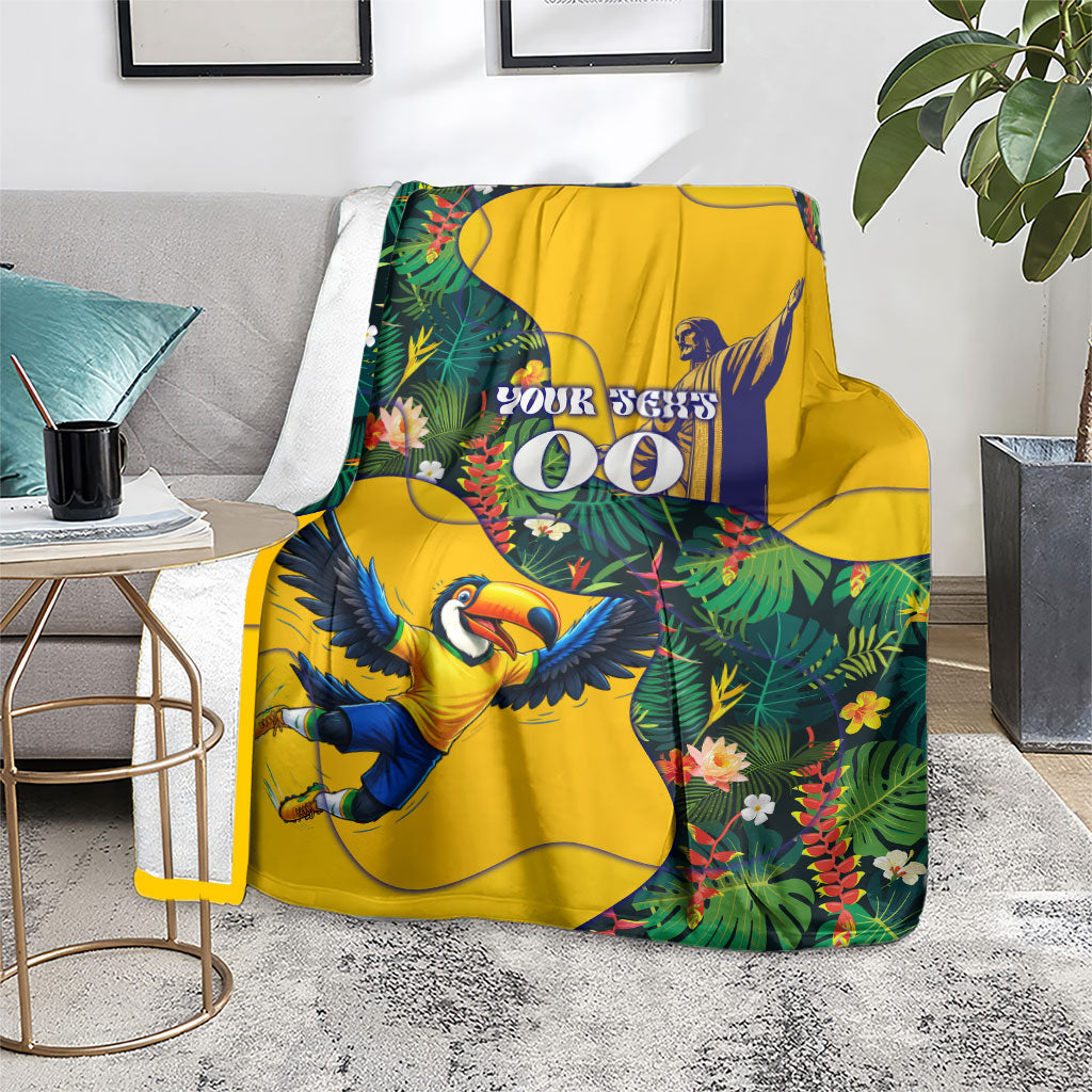 Personalized Brazil Soccer Blanket Toucan Football Mascot - Christ the Redeemer - Tropical Floral