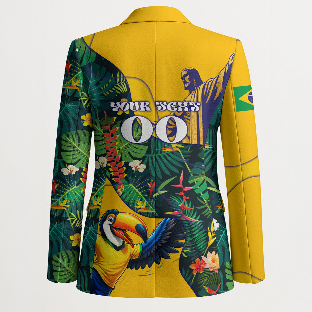 Personalized Brazil Soccer Blazer Toucan Football Mascot - Christ the Redeemer - Tropical Floral