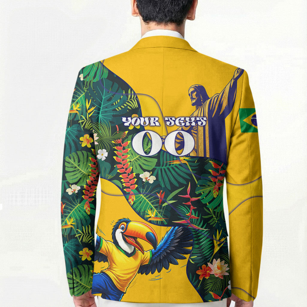 Personalized Brazil Soccer Blazer Toucan Football Mascot - Christ the Redeemer - Tropical Floral