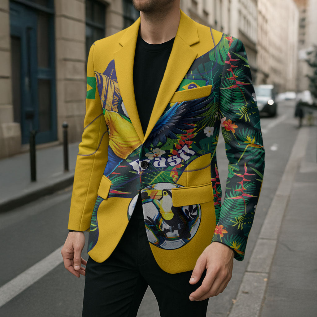 Personalized Brazil Soccer Blazer Toucan Football Mascot - Christ the Redeemer - Tropical Floral