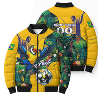 Personalized Brazil Soccer Bomber Puffer Jacket Toucan Football Mascot - Christ the Redeemer - Tropical Floral