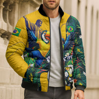 Personalized Brazil Soccer Bomber Puffer Jacket Toucan Football Mascot - Christ the Redeemer - Tropical Floral