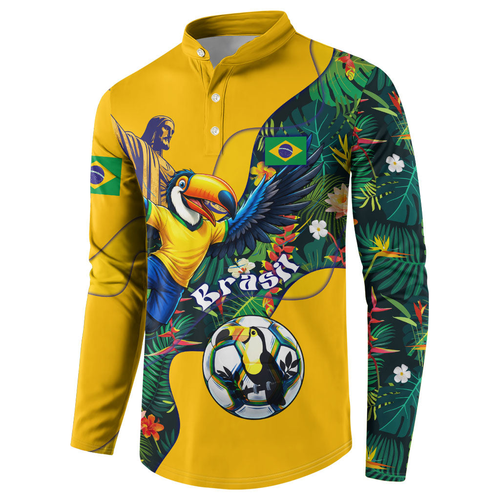 Personalized Brazil Soccer Button Sweatshirt Toucan Football Mascot - Christ the Redeemer - Tropical Floral