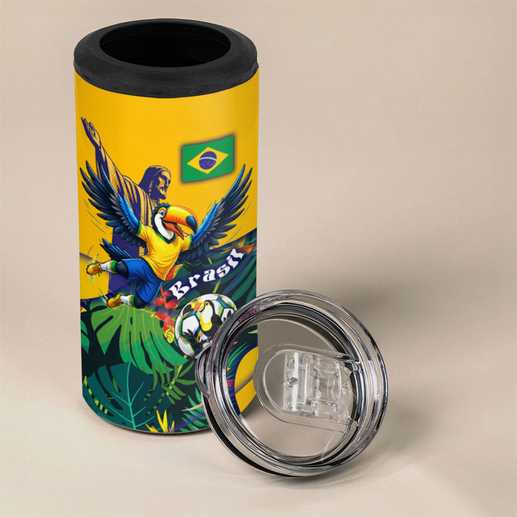 Personalized Brazil Soccer 4 in 1 Can Cooler Tumbler Toucan Football Mascot - Christ the Redeemer - Tropical Floral