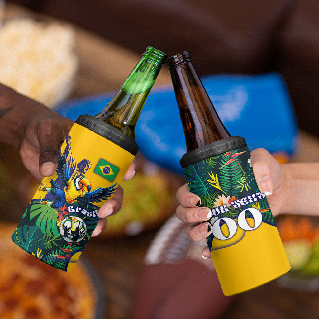 Personalized Brazil Soccer 4 in 1 Can Cooler Tumbler Toucan Football Mascot - Christ the Redeemer - Tropical Floral