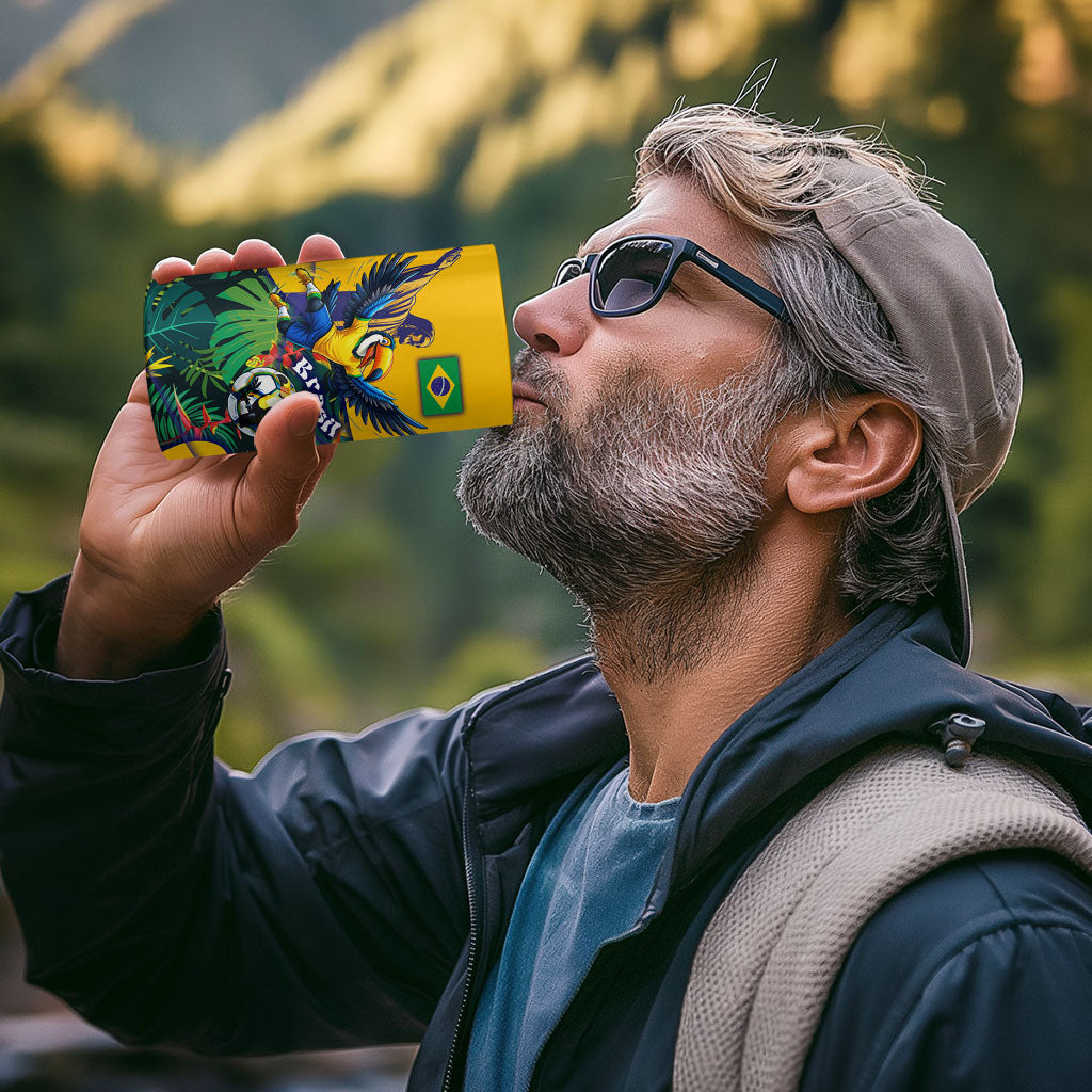 Personalized Brazil Soccer 4 in 1 Can Cooler Tumbler Toucan Football Mascot - Christ the Redeemer - Tropical Floral