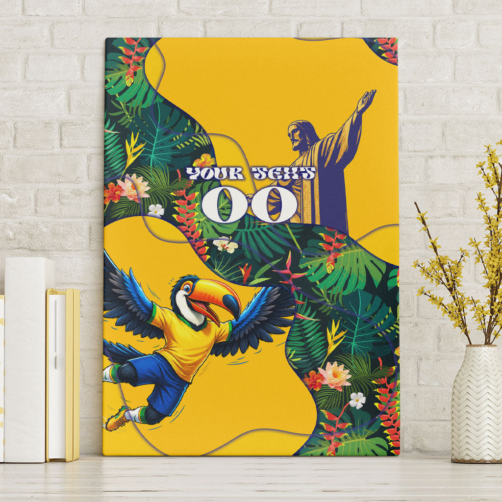Personalized Brazil Soccer Canvas Wall Art Toucan Football Mascot - Christ the Redeemer - Tropical Floral