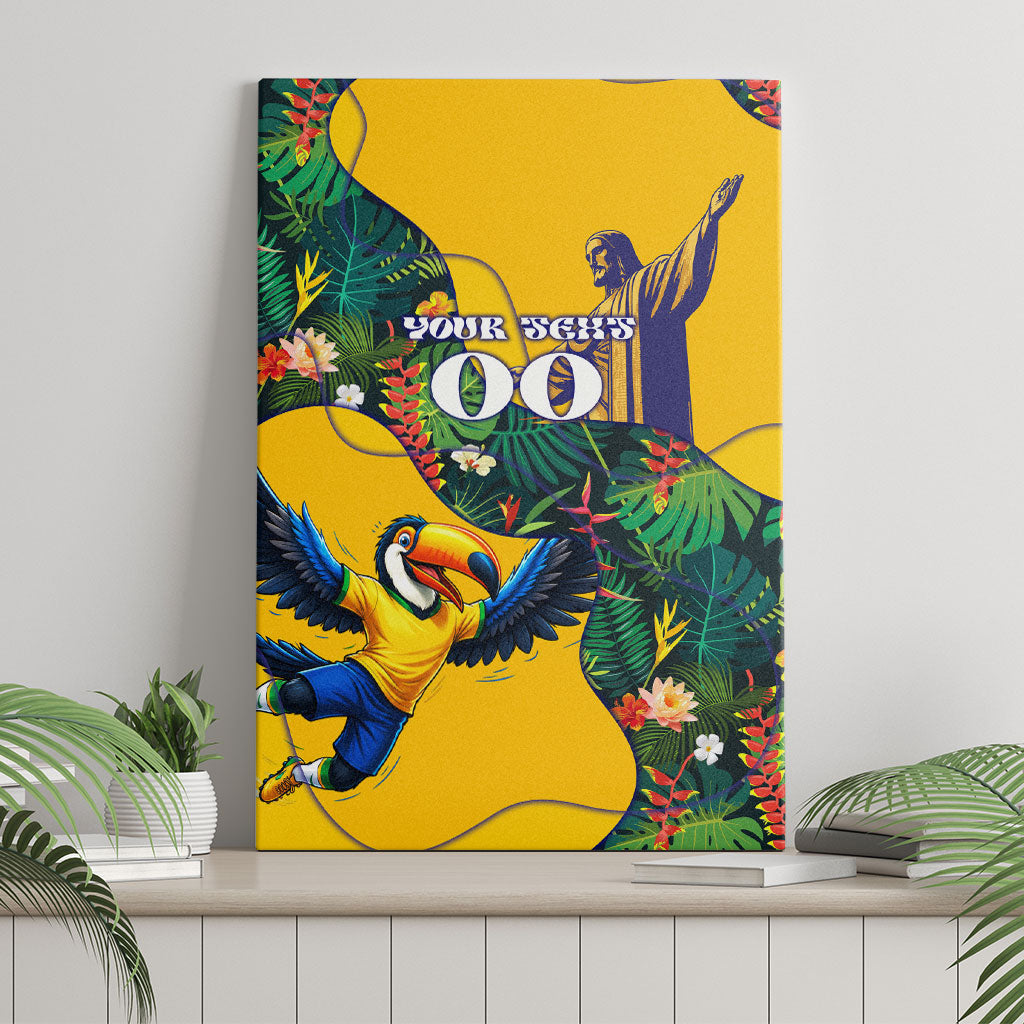 Personalized Brazil Soccer Canvas Wall Art Toucan Football Mascot - Christ the Redeemer - Tropical Floral