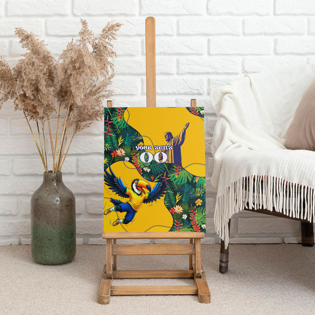 Personalized Brazil Soccer Canvas Wall Art Toucan Football Mascot - Christ the Redeemer - Tropical Floral