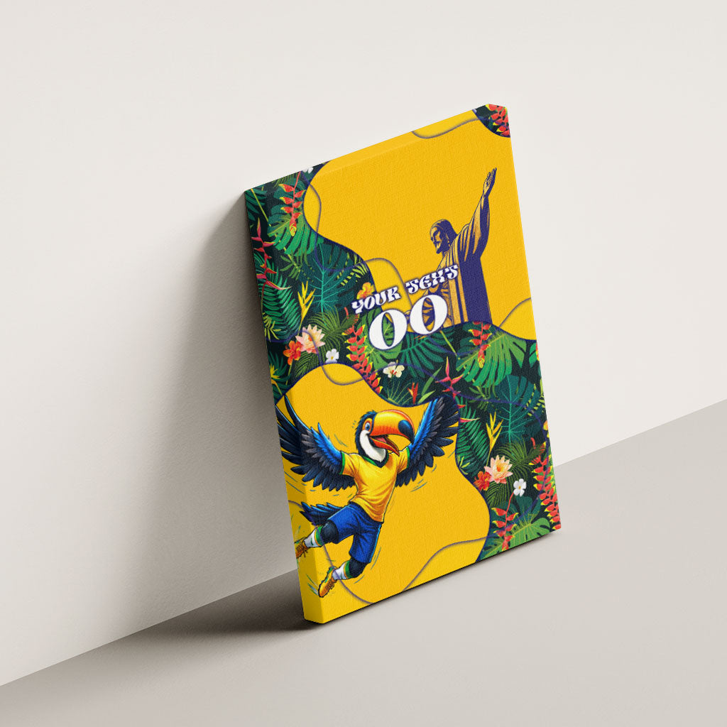 Personalized Brazil Soccer Canvas Wall Art Toucan Football Mascot - Christ the Redeemer - Tropical Floral