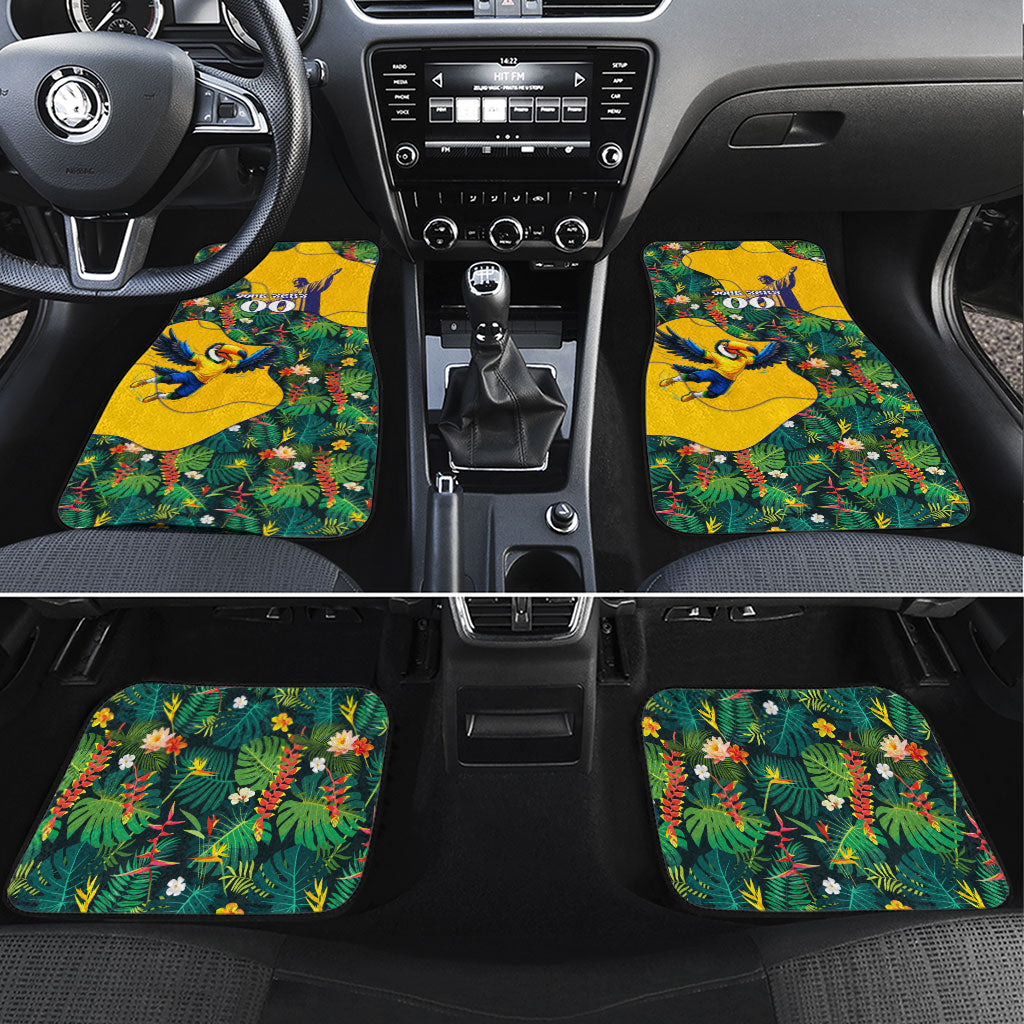 Personalized Brazil Soccer Car Mats Toucan Football Mascot - Christ the Redeemer - Tropical Floral