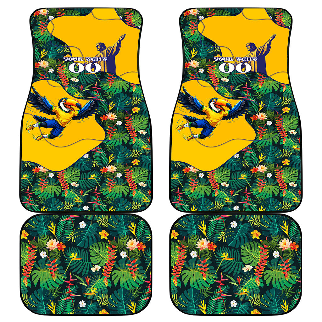 Personalized Brazil Soccer Car Mats Toucan Football Mascot - Christ the Redeemer - Tropical Floral