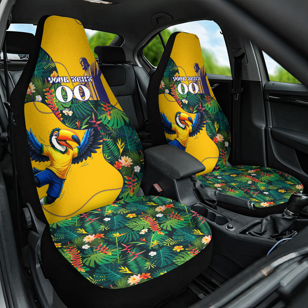 Personalized Brazil Soccer Car Seat Cover Toucan Football Mascot - Christ the Redeemer - Tropical Floral
