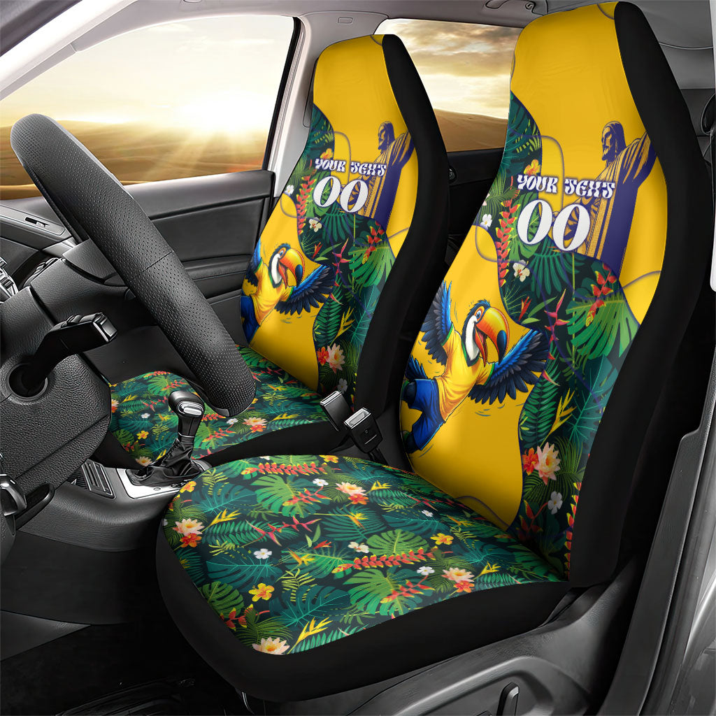 Personalized Brazil Soccer Car Seat Cover Toucan Football Mascot - Christ the Redeemer - Tropical Floral