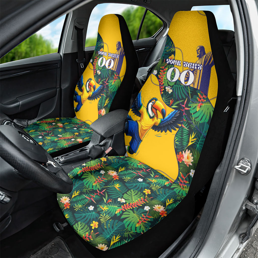 Personalized Brazil Soccer Car Seat Cover Toucan Football Mascot - Christ the Redeemer - Tropical Floral