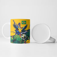 Personalized Brazil Soccer Ceramic Mug Toucan Football Mascot - Christ the Redeemer - Tropical Floral