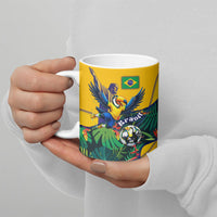 Personalized Brazil Soccer Ceramic Mug Toucan Football Mascot - Christ the Redeemer - Tropical Floral