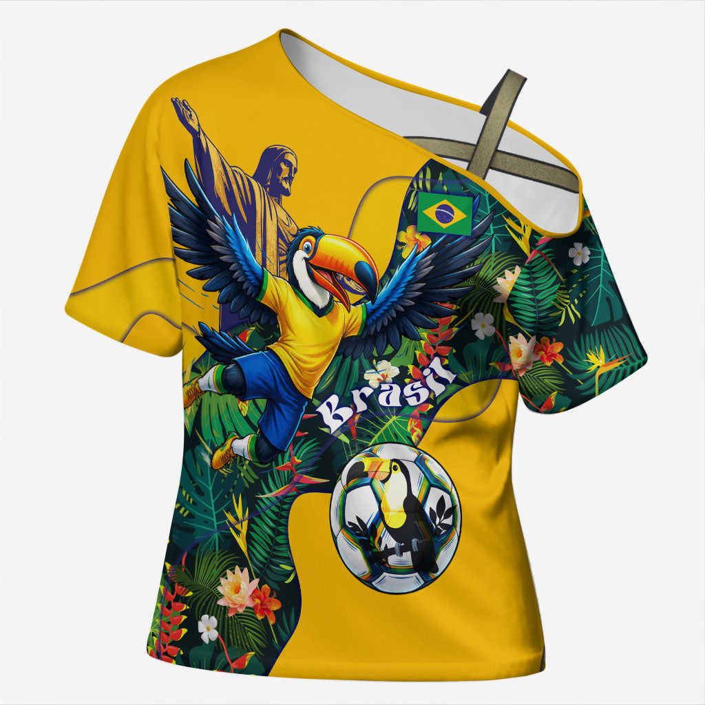Personalized Brazil Soccer Cross Shoulder Shirt Toucan Football Mascot - Christ the Redeemer - Tropical Floral