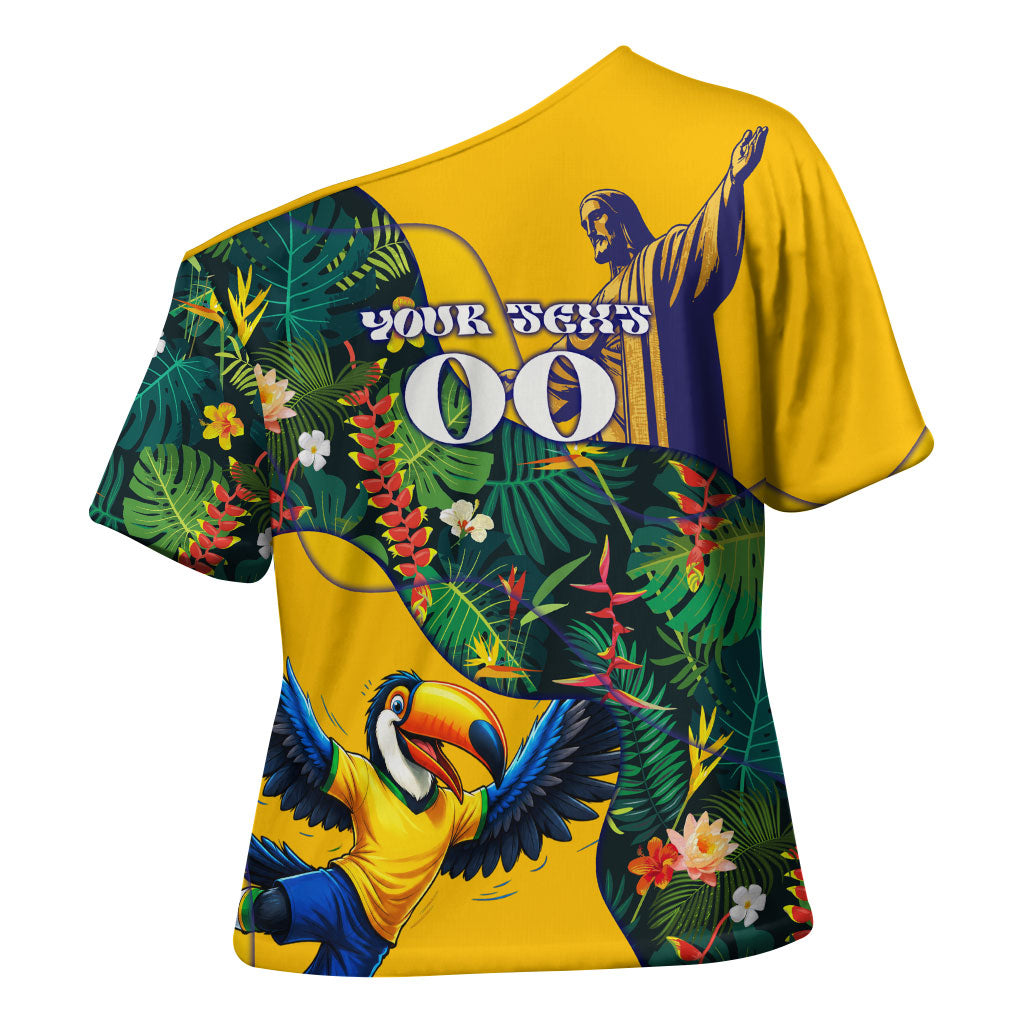 Personalized Brazil Soccer Cross Shoulder Shirt Toucan Football Mascot - Christ the Redeemer - Tropical Floral