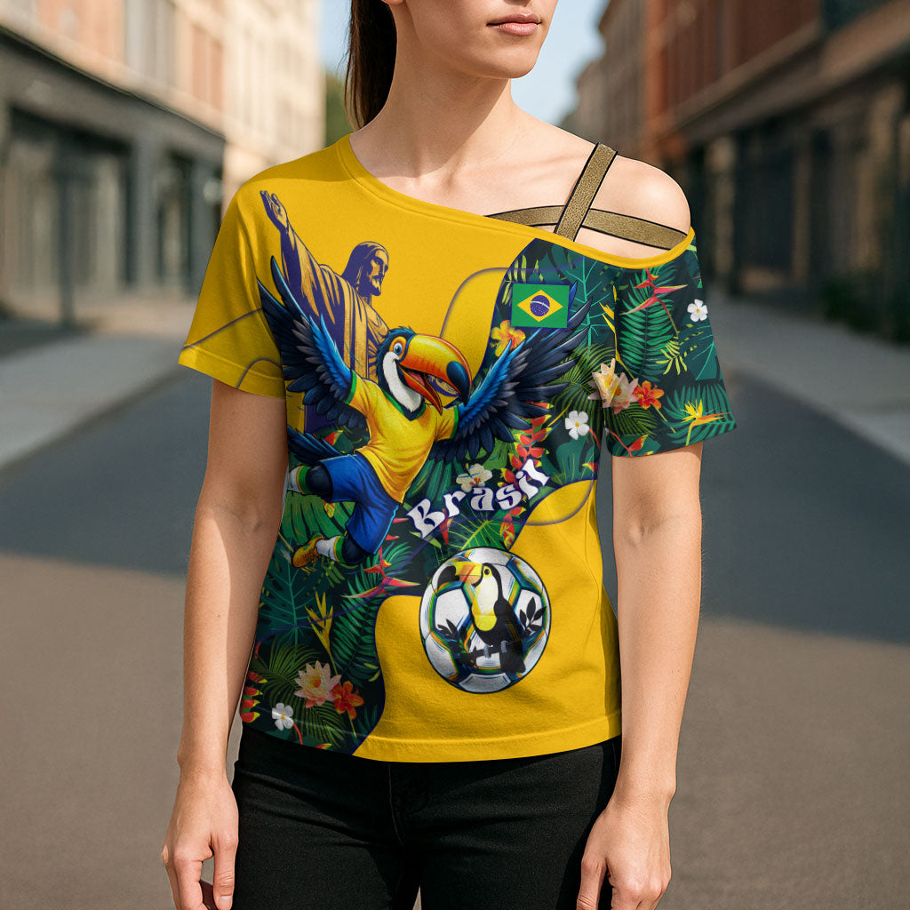 Personalized Brazil Soccer Cross Shoulder Shirt Toucan Football Mascot - Christ the Redeemer - Tropical Floral