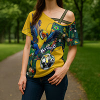 Personalized Brazil Soccer Cross Shoulder Shirt Toucan Football Mascot - Christ the Redeemer - Tropical Floral