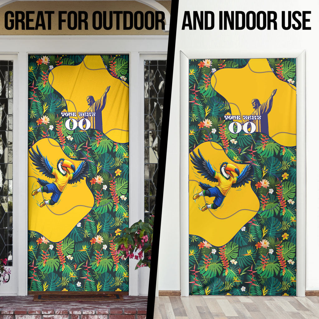 Personalized Brazil Soccer Door Cover Toucan Football Mascot - Christ the Redeemer - Tropical Floral