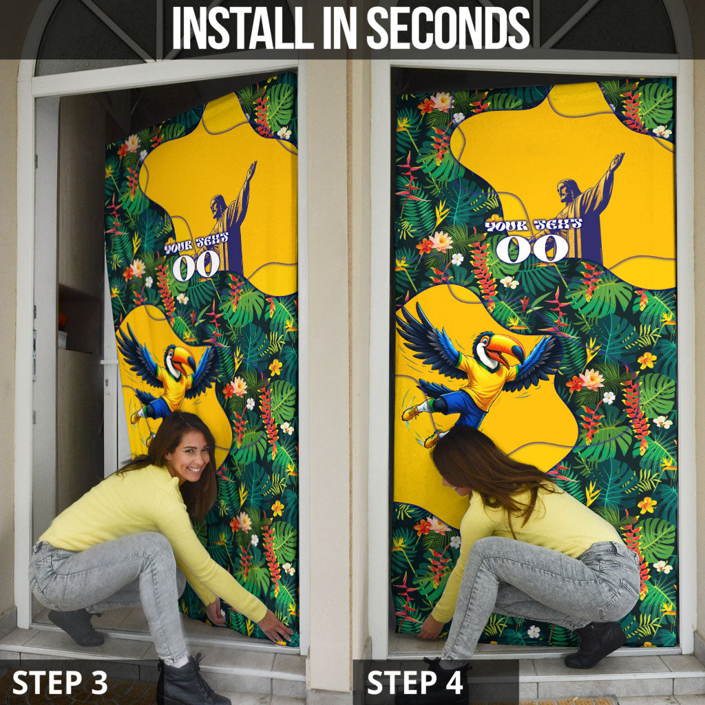 Personalized Brazil Soccer Door Cover Toucan Football Mascot - Christ the Redeemer - Tropical Floral