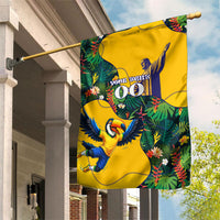 Personalized Brazil Soccer Garden Flag Toucan Football Mascot - Christ the Redeemer - Tropical Floral