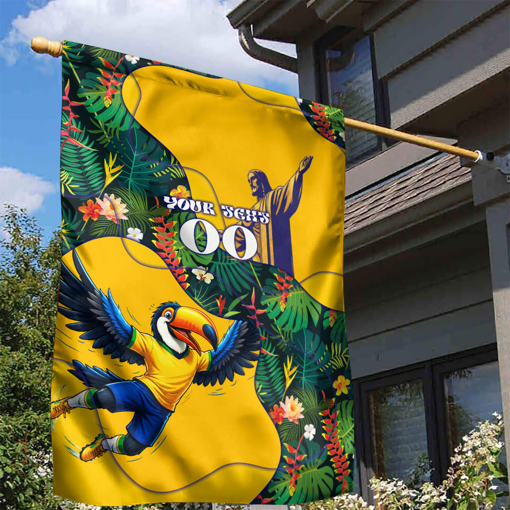 Personalized Brazil Soccer Garden Flag Toucan Football Mascot - Christ the Redeemer - Tropical Floral