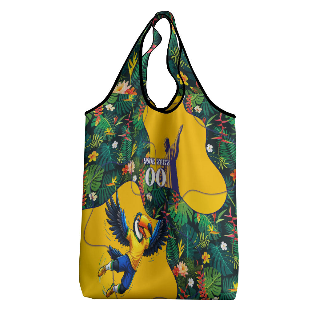 Personalized Brazil Soccer Grocery Bag Toucan Football Mascot - Christ the Redeemer - Tropical Floral