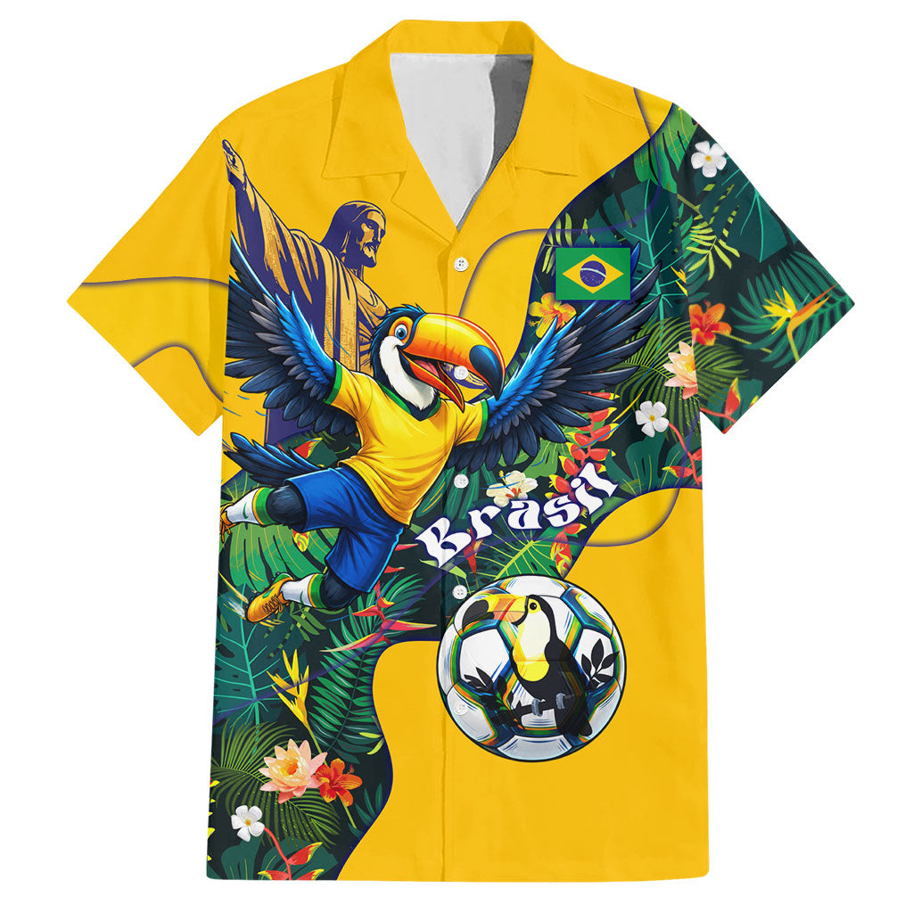 Personalized Brazil Soccer Hawaiian Shirt Toucan Football Mascot - Christ the Redeemer - Tropical Floral