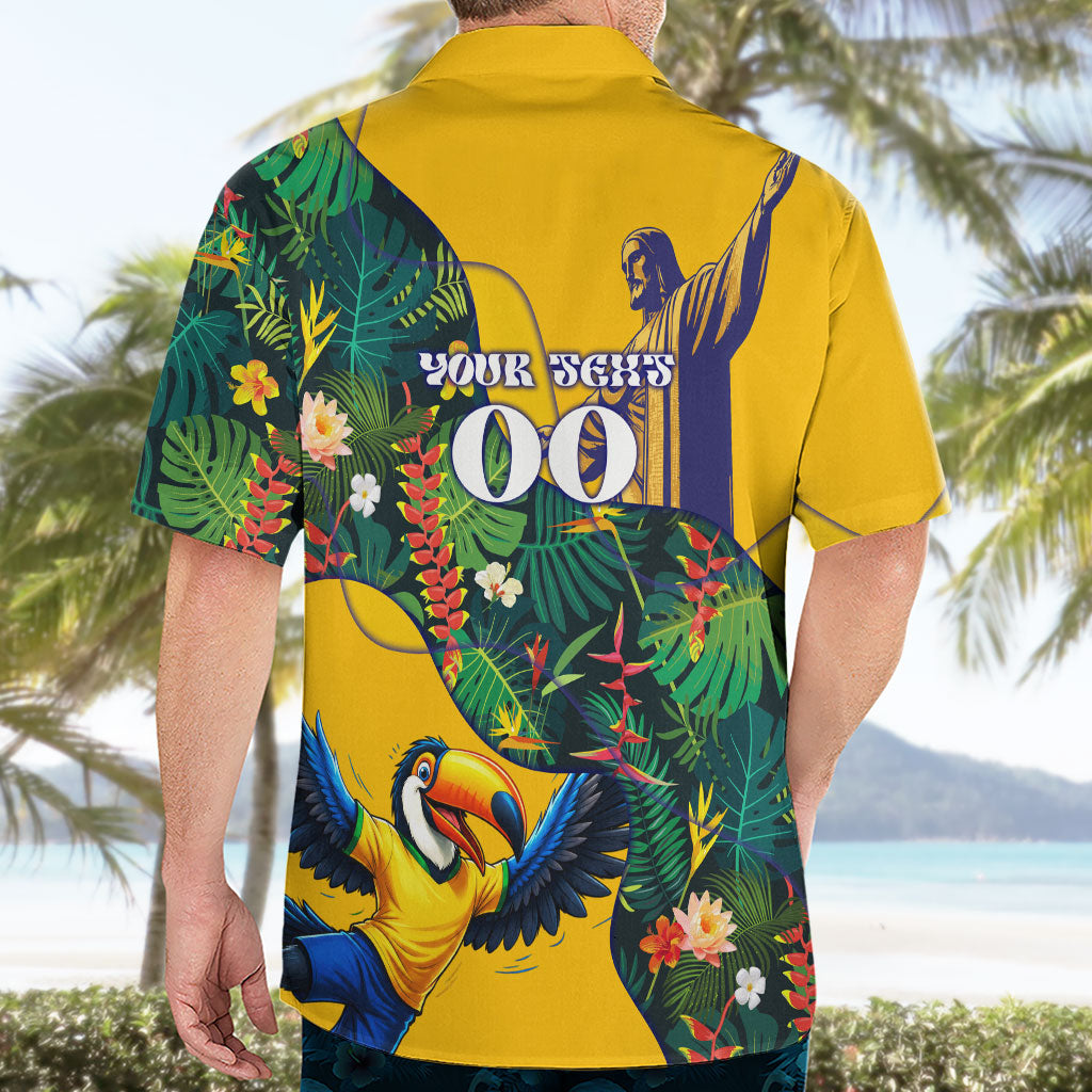 Personalized Brazil Soccer Hawaiian Shirt Toucan Football Mascot - Christ the Redeemer - Tropical Floral