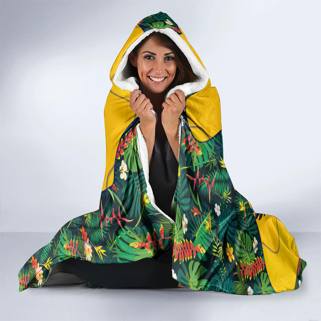 Personalized Brazil Soccer Hooded Blanket Toucan Football Mascot - Christ the Redeemer - Tropical Floral
