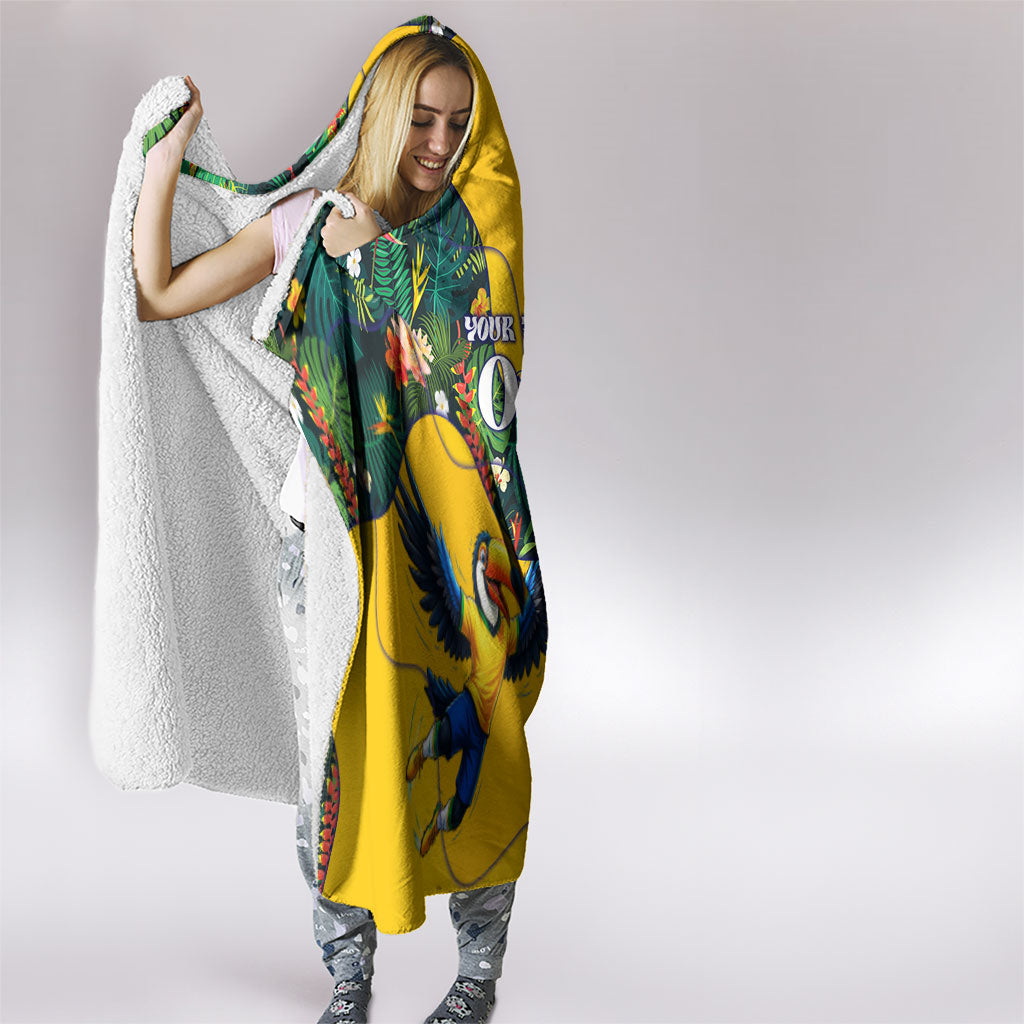 Personalized Brazil Soccer Hooded Blanket Toucan Football Mascot - Christ the Redeemer - Tropical Floral