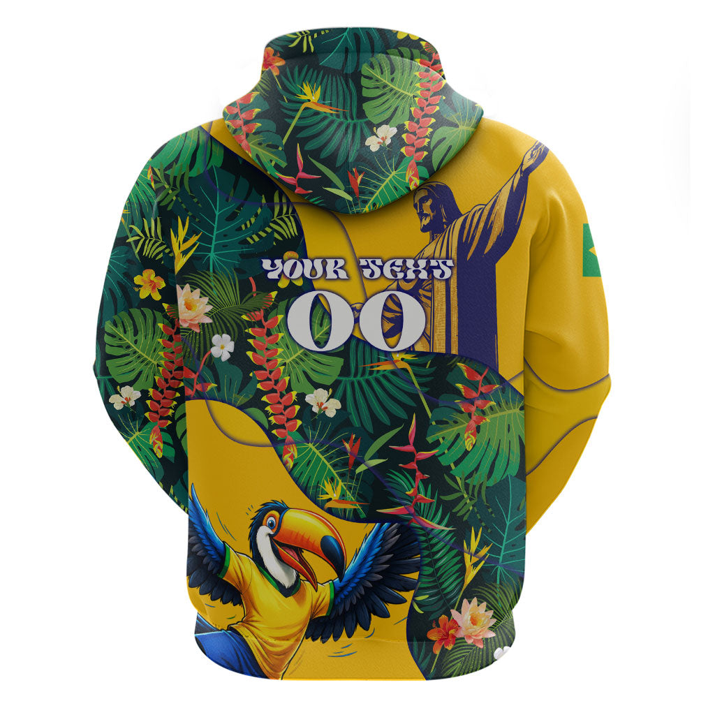 Personalized Brazil Soccer Hoodie Toucan Football Mascot - Christ the Redeemer - Tropical Floral
