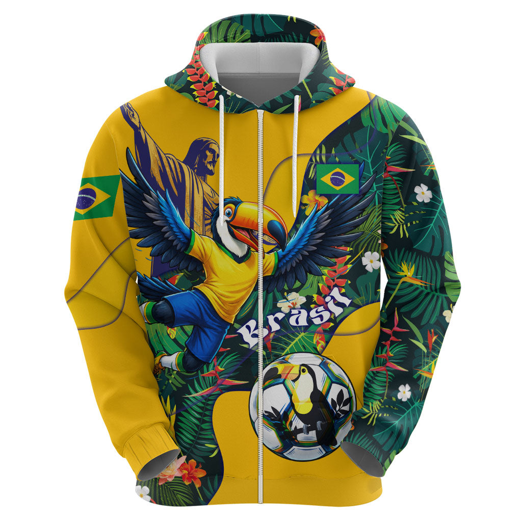 Personalized Brazil Soccer Hoodie Toucan Football Mascot - Christ the Redeemer - Tropical Floral