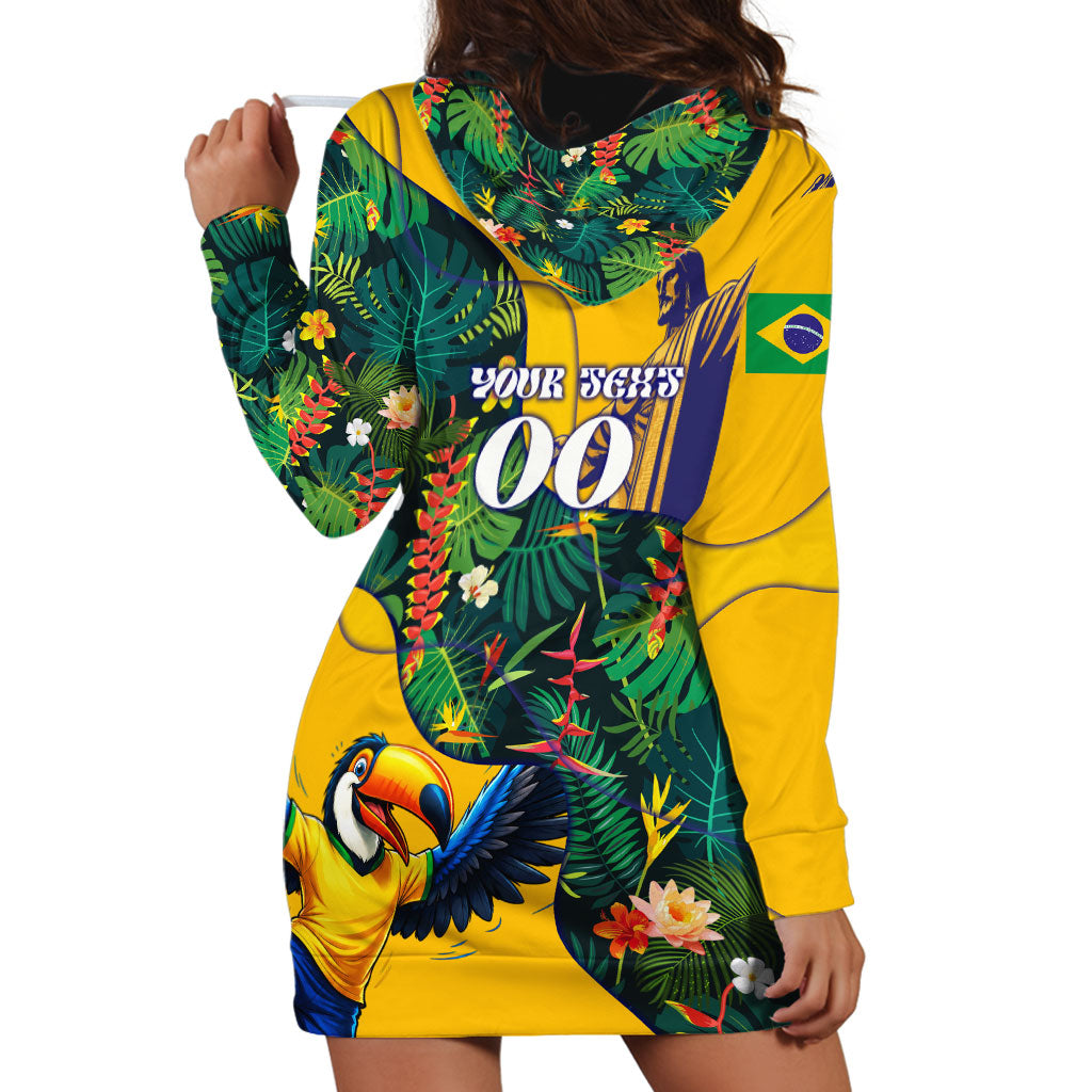 Personalized Brazil Soccer Hoodie Dress Toucan Football Mascot - Christ the Redeemer - Tropical Floral