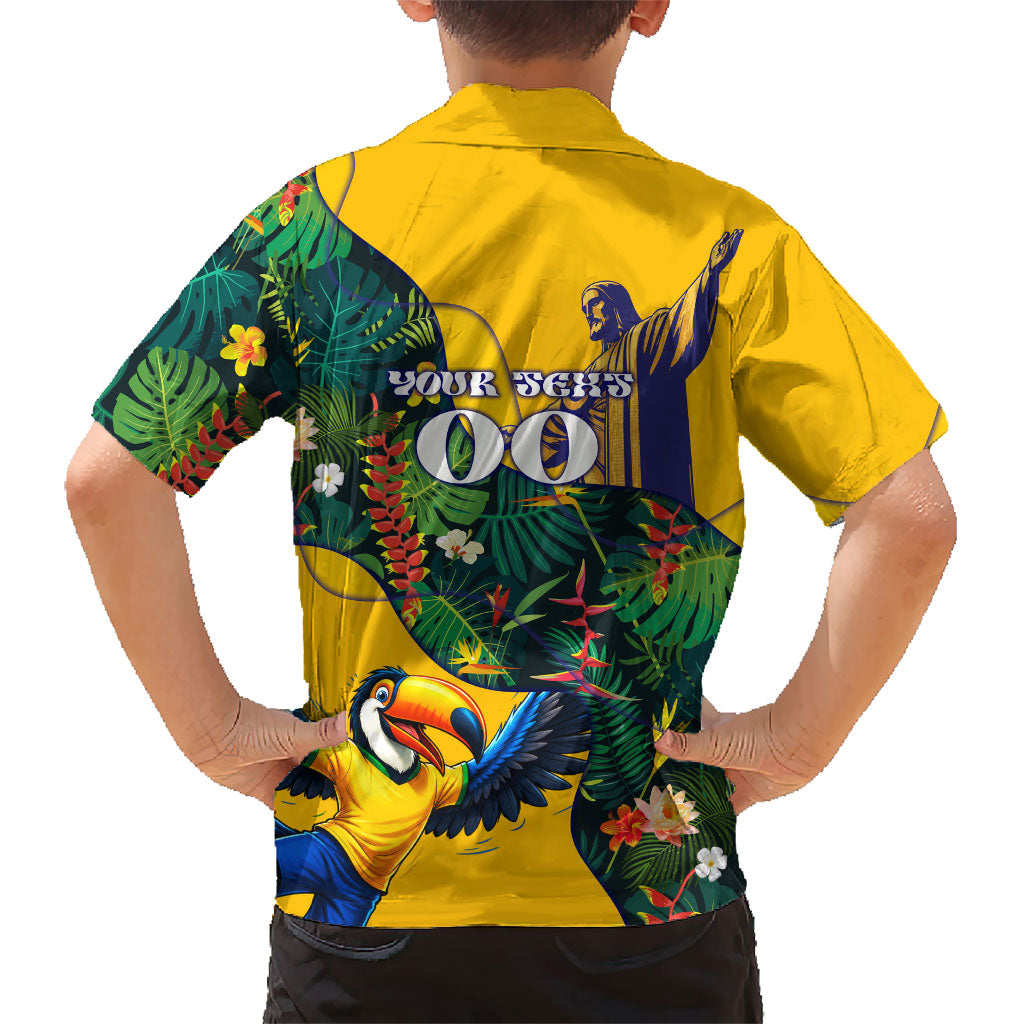 Personalized Brazil Soccer Kid Hawaiian Shirt Toucan Football Mascot - Christ the Redeemer - Tropical Floral
