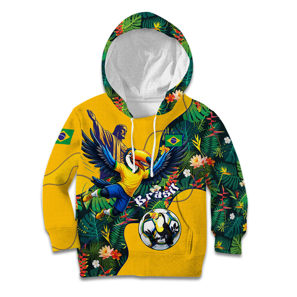 Personalized Brazil Soccer Kid Hoodie Toucan Football Mascot - Christ the Redeemer - Tropical Floral