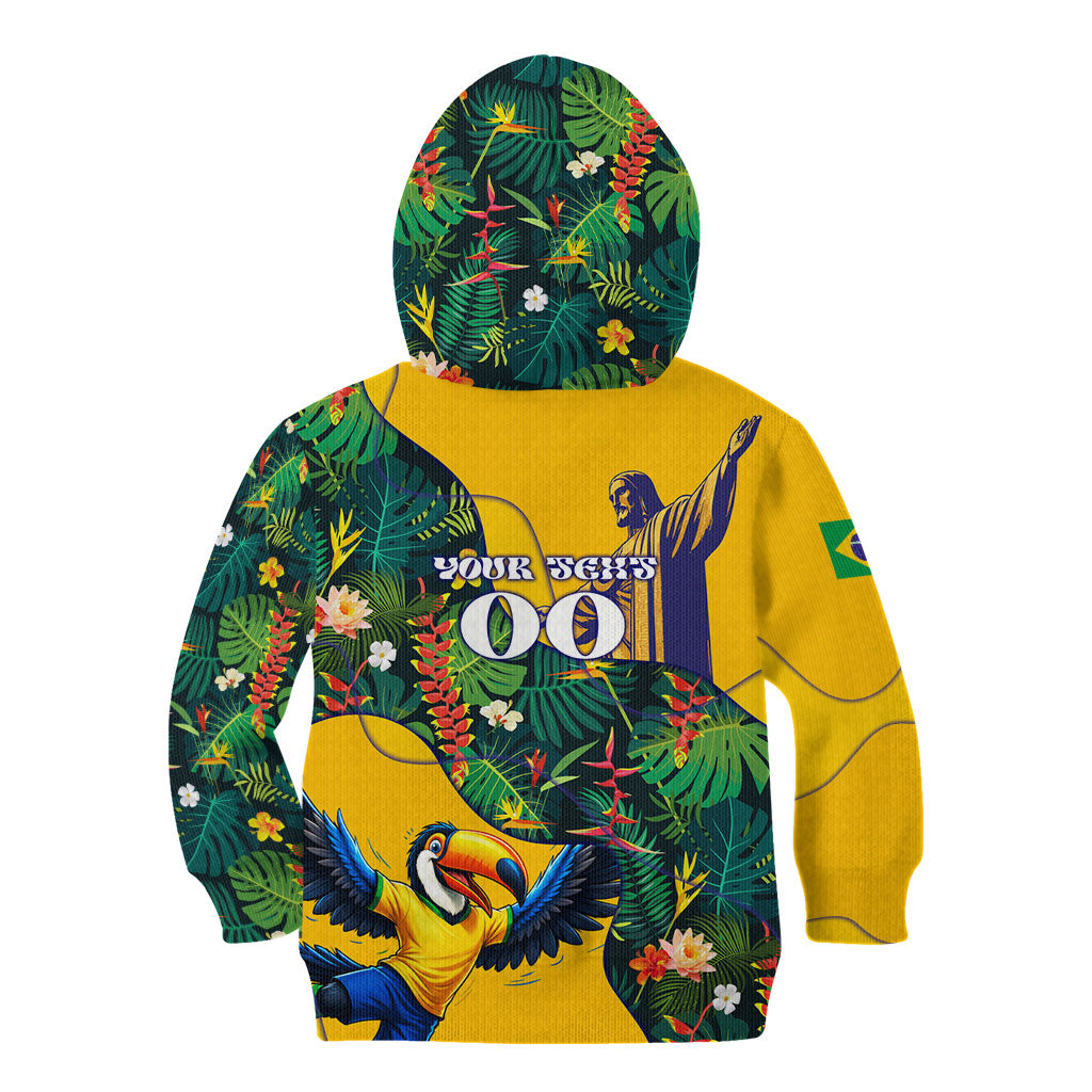 Personalized Brazil Soccer Kid Hoodie Toucan Football Mascot - Christ the Redeemer - Tropical Floral