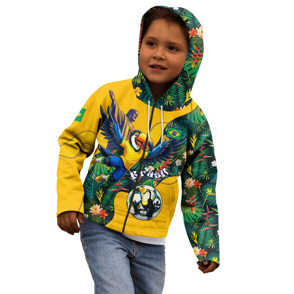 Personalized Brazil Soccer Kid Hoodie Toucan Football Mascot - Christ the Redeemer - Tropical Floral