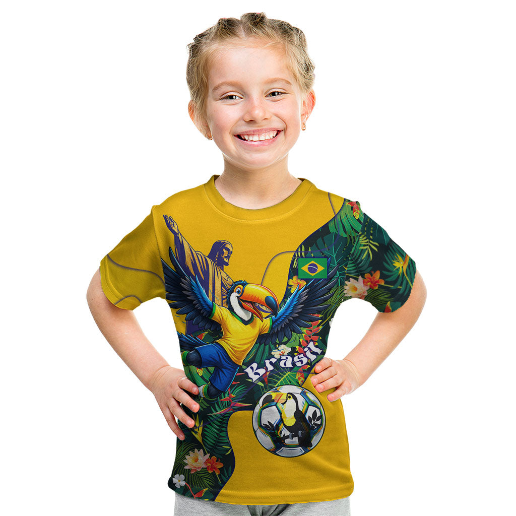 Personalized Brazil Soccer Kid T Shirt Toucan Football Mascot - Christ the Redeemer - Tropical Floral