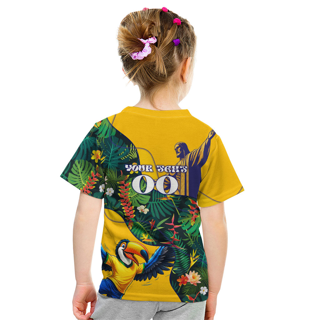 Personalized Brazil Soccer Kid T Shirt Toucan Football Mascot - Christ the Redeemer - Tropical Floral