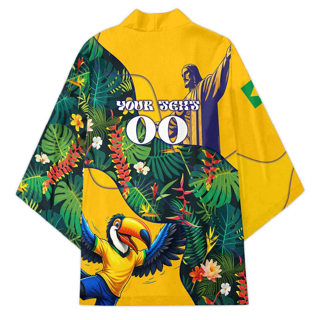 Personalized Brazil Soccer Kimono Toucan Football Mascot - Christ the Redeemer - Tropical Floral