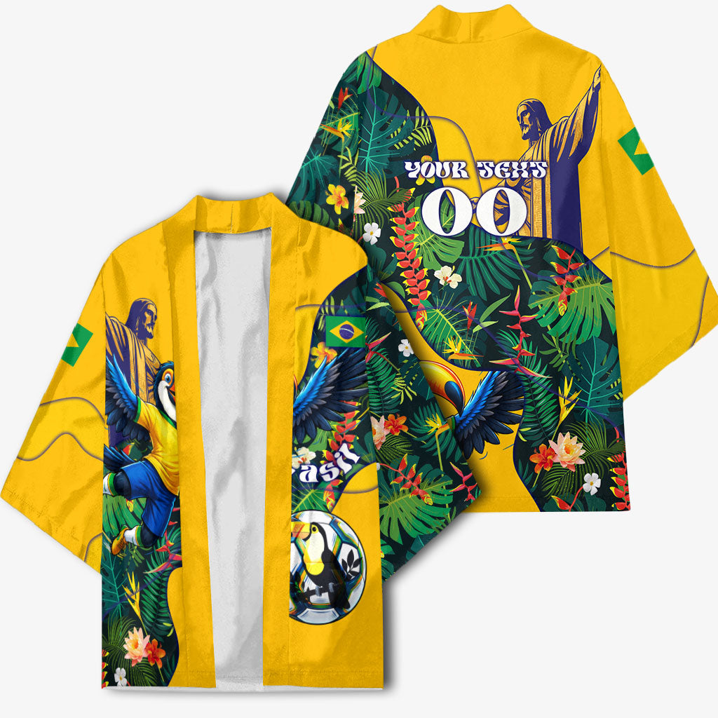 Personalized Brazil Soccer Kimono Toucan Football Mascot - Christ the Redeemer - Tropical Floral