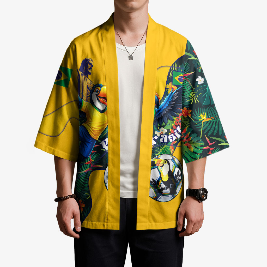 Personalized Brazil Soccer Kimono Toucan Football Mascot - Christ the Redeemer - Tropical Floral